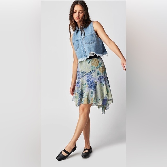 Free people Milly Asymmetrical Mini Skirt women’s sizes xs and large blue combo - Picture 1 of 7